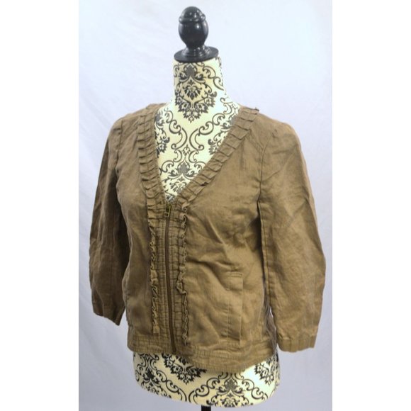 ANN TAYLOR LOFT Women's 3/4 Sleeve 100% Linen Lightweight Jacket SIZE 2‎ Brown - Picture 2 of 3